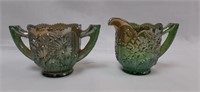 Imperial Green Carnival Glass Pansy Sugar/Creamer