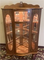 Oak Curio Curved Glass Cabinet - Lighted