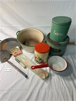 VTG Enamel Pots Canisters & Kitchen Items