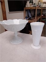 Milk glass vase and Bowl