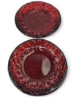 2 red glass candy/candle dishes.  6" diameter