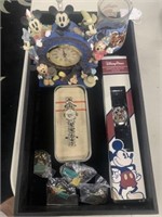Mickey Mouse Clock Two Watches and Character Pins