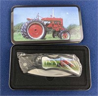 Single blade Pocket Knife in Tin Case Red Tractor