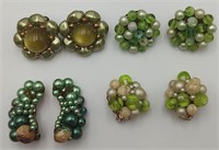 4 Pairs Vintage Hand-Wired Mixed Green Ear Clips