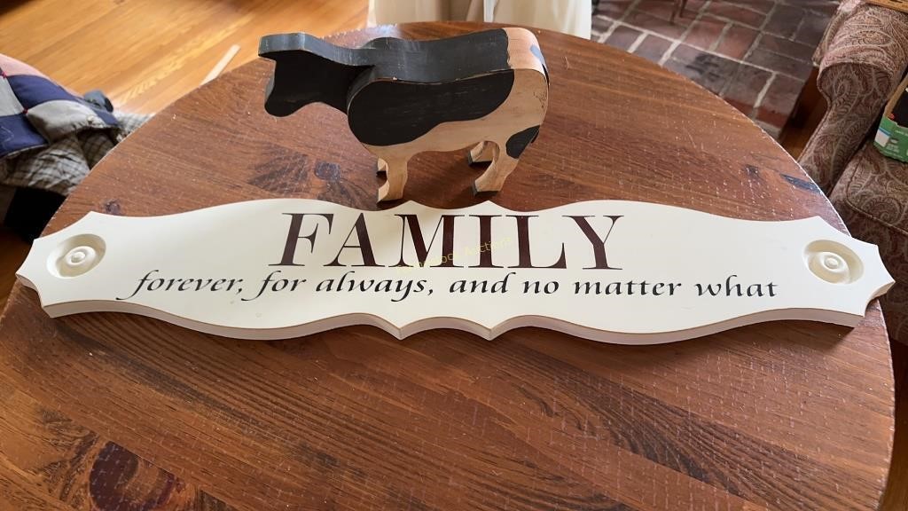 Wooden Family Sign & Cow