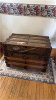 Antique Wooden Flat Top Trunk no Tray