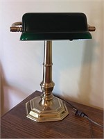 STIFFEL Emerald Cased Glass Shade Banker's Lamp