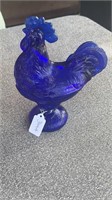 Blue Glass Rooster Candy Dish