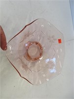 Pink glass bowl, 9" dia