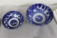 Lot of Two Japanese Flow Blue Imari Bowls