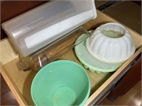 2 DRAWERS IN ISLAND WITH TUPPERWARE, ETC.
