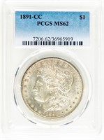 Coin 1891-CC Morgan Silver Dollar PCGS-MS62