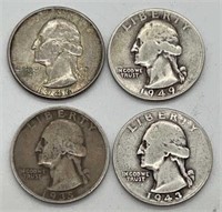 (4) Older Silver Washington Quarters: 1935, 1943,