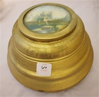 5 1/2" MUSIC BOX CANDY DISH W/PAINTED LID AND CRY