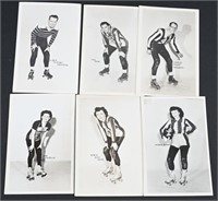 6- EARLY ROLLER DERBY POST CARDS