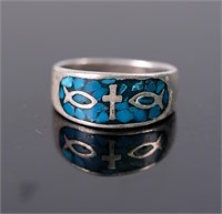 Sterling Silver & Turquoise Christian Ring