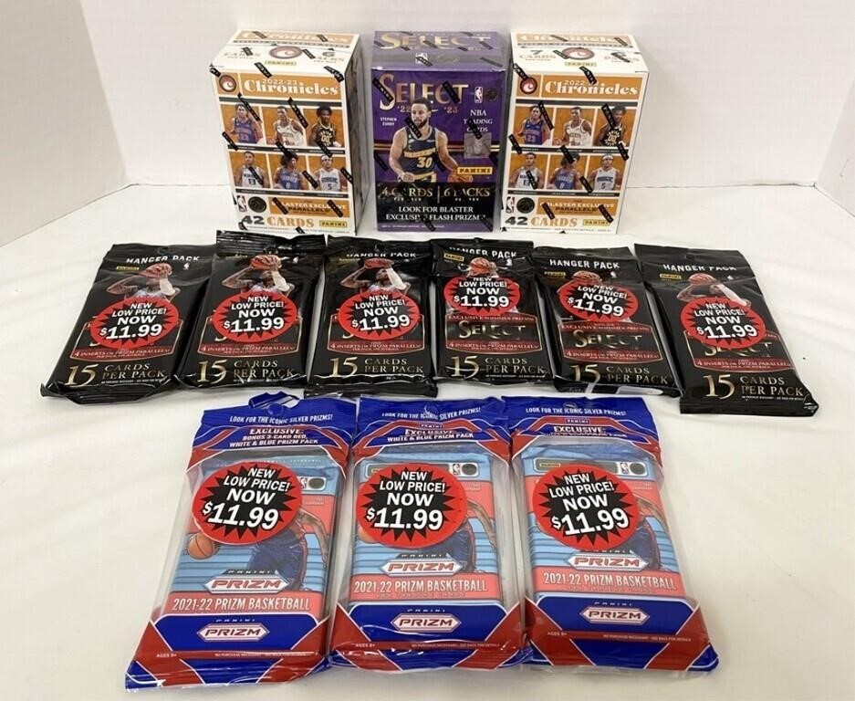 Twelve Sealed Packs or Boxes of Basketball Cards
