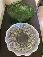 Vintage Hobnail Dish with Green Dish