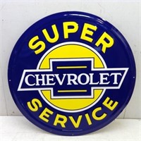 Chevy Super Service Metal Sign   23 1/2" dia