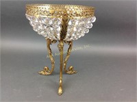 Brass Centerpiece Bowl With Hanging Prisms