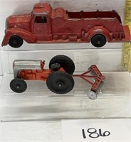 Vintage tractor & die cast truck