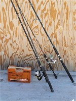 (4) Fishing Rods & 2 Reels, Tackle Box w/ Contents