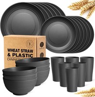 Teivio 24-Piece Straw Dinnerware  Black