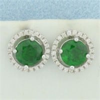 Green Chrome Diopside and White Zircon Halo Earrin