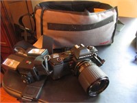 pentax camera,flashes & bag