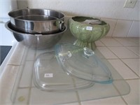 Metal Mixing Bowls, Planter, Corningware lids