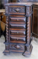 Louis XIV Style Marble Top Walnut Side Chest.