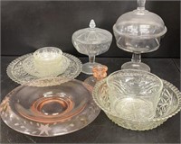 Pink Depression Glass and Cut Glass