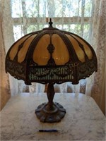 Antique Caramel Bent Glass 8-Panel Lamp