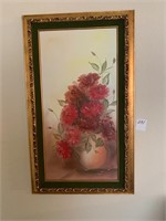 Signed Oil Painting Flowers in Vase