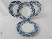 Four Ridgways "Rose" Pattern Flow Blue Plates