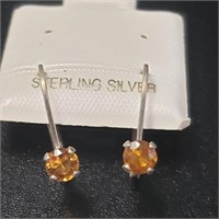 Sterling Silver Citrine Leverback Earrings SJC
