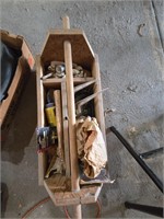 Wooden toolbox and tools including chalk line
