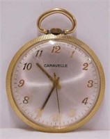 Vintage Caravelle open face pocket watch, running