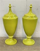 Large Green Lidded Vases