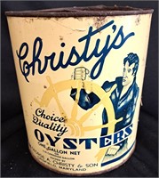 VERY RARE CHRISTY'S OYSTER CAN 1 GAL CAN MARYLAND