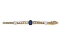 Edwardian sapphire, diamond & yellow gold bar