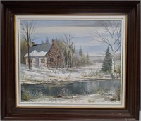 Bernard Country House Winter Landscape, Oil