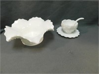 Milk Glass Scalloped edge bowl, 4" T, 9" W,