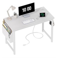 Lufeiya 39 inch White Computer Desk with Power Ou