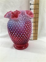 Fenton Cranberry Hobnail 8”T Vase