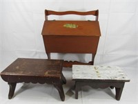 (2) SMALL BENCHES PLUS (1) SEWING CABINET: