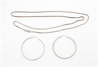 .925 Sterling Box Chain & Hoop Earrings