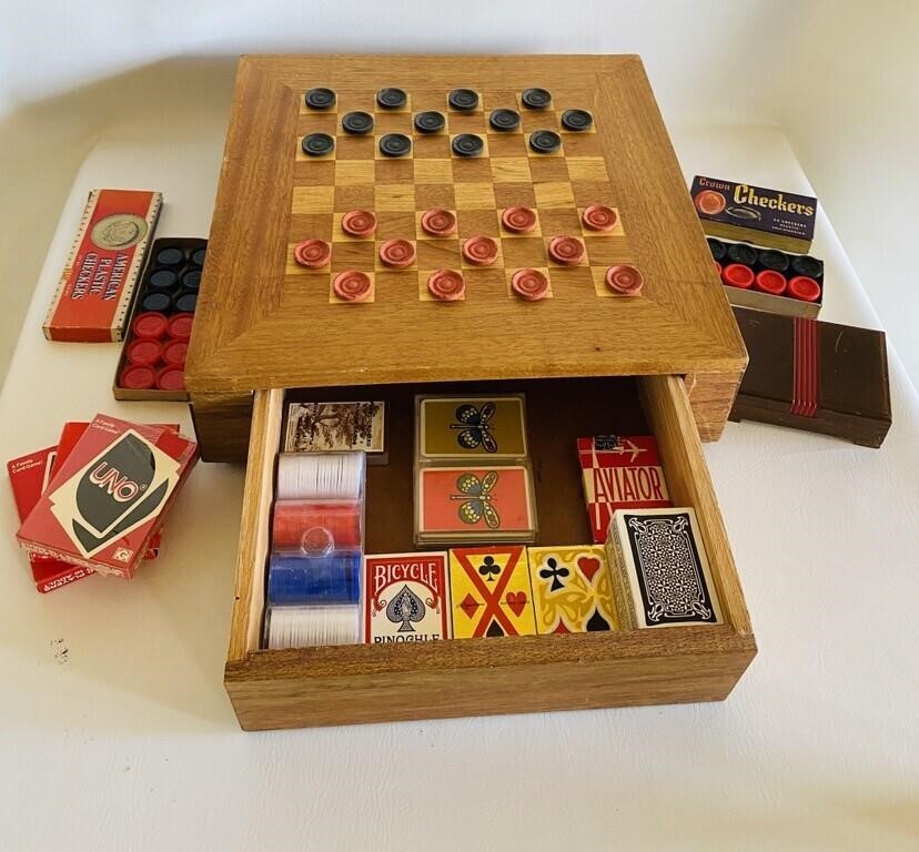 Game Board Box w/ Vtg Games