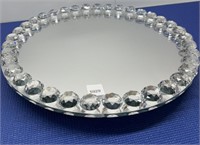 Crystal Bead Round Spinning Mirror Tray for