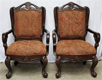 2 Antique Victorian Padded Gooseneck Arm Chairs
